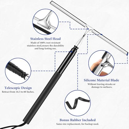 2-in-1 Window Shower Squeegee with Extension Pole for Glass Doors - Image 4