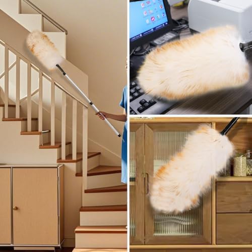 Lambswool Duster Extendable 31-55 Inch, Natural Electrostatic Feather Duster for Cleaning with Aluminum Extension Pole Reusable for High Ceilings, Fans, Blinds, Furniture, Interior & Roof Dusting - Image 5
