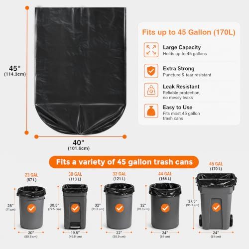 Delxo 40-45 Gallon Trash Bags, 250 Count, 40×45'' Large Black Garbage Bags - Image 3
