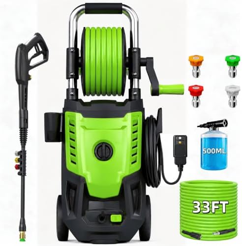 2026 New Electric Pressure Washer 4800 PSI 4.0GPM High Power Washer with 33ft Hose Reel,4 Nozzles and Foam Cannon for Cars/Home/Driveways/Patios/Fences, Green by ImdotDirect