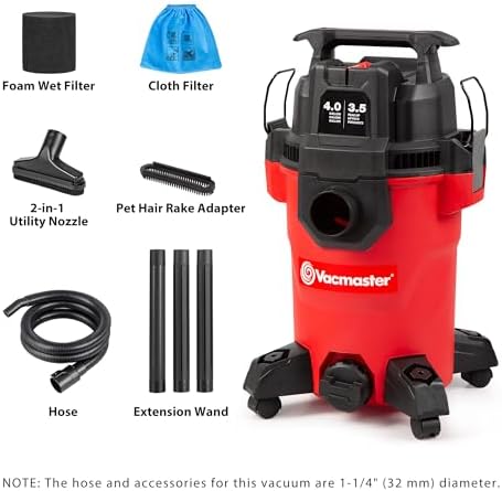 Vacmaster VCM408PF 1101 4-Gal 3.5 Peak HP Wet/Dry Vac Red - Image 2