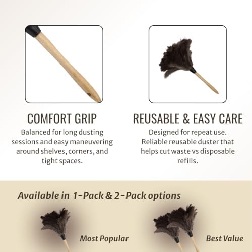 Ostrich Feather Duster with Wooden Handle 14" – Natural Reusable Feather Duster for Cleaning, Furniture & Shelves, Blinds, Ceiling Fan, Dusting Tool for Home, Office, Delicate Surfaces - 2 Pack - Image 6