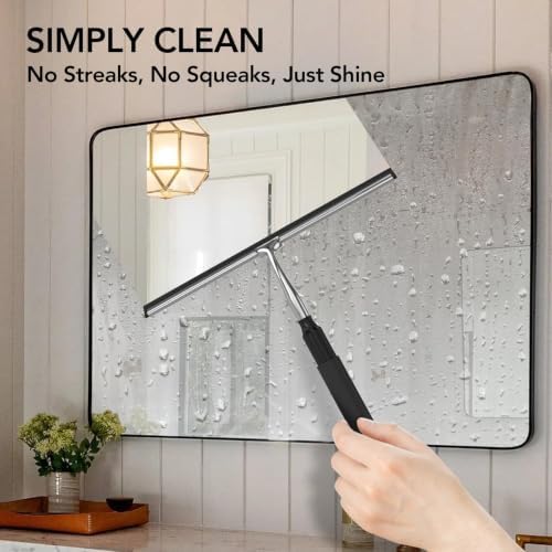 Long Handle Shower Squeegee for Glass Doors, 15-51" Telescopic Window Squeegee with Extension Pole, 2-1 Extendable Bathroom Squeegee with Fiber Scrubber for Shower Glass, Mirrors, Tile Walls & Windows - Image 4