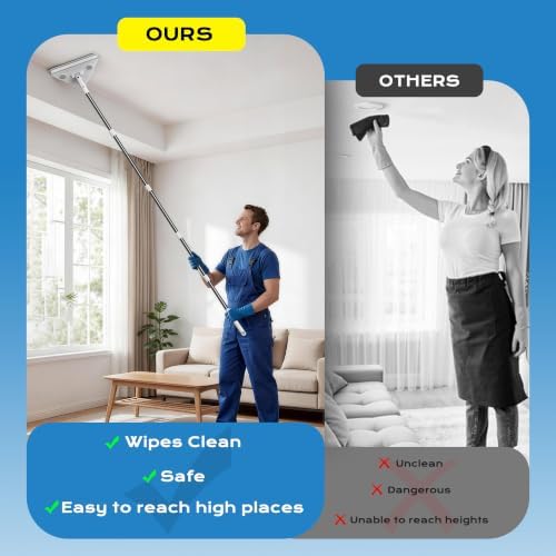 Wall Cleaner Mop with Long Handle, 75-Inch Wall Duster and Baseboard Cleaner Tool, 360° Rotating Head with 2 Washable Microfiber and Chenille Pads for Painted Walls, Ceilings, Windows and Floors - Image 6