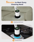 Cordless Electric Spin Scrubber with 5 Brush Heads, White-te1 - Image 5