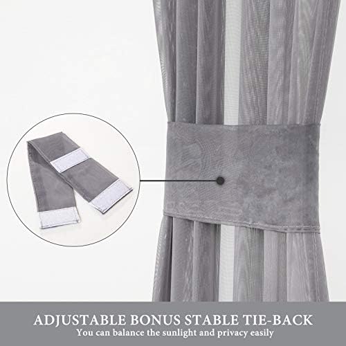 MIULEE Dark Grey 25 x 40 Inches Sidelight Sheer Curtains - Image 3