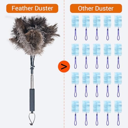 Luxury Black Curved Feather Duster, Extendable Ostrich Feather Cleaning Tool for High Ceilings, Furniture, Blinds, Walls, Soft Fluffy Long Handle Dusting(A13-Black) - Image 2