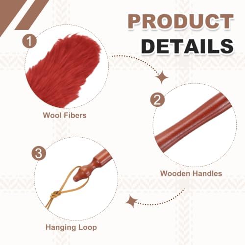 uxcell Wool Duster, 20.5" Natural Feather Cleaner Household Cleaning Duster with Solid Wooden Handle for Cleaning Fans Window Blinds Shelves Furniture, Red - Image 3
