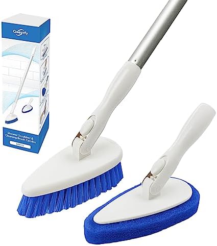 Qaestfy Shower Scrubber Cleaning Brush Combo Bath Tub Tile Cleaner Scrubber Brush with 51'' Adjustable Long Handle Scrub Brush for Bathroom Shower Bathtub Wall Mop Cleaning Scrubbing by Qaestfy