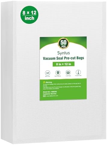 Syntus 50 Pcs Vacuum Sealer Bags for Food, Quart Size 8x12, BPA Free by Syntus