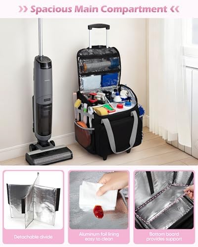 Marscamd Large Rolling Cleaning Caddy Bag with Detachable Trolley, Black - Image 4