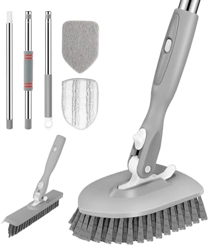 SetSail 4-in-1 Tile Tub Floor Scrubber with V-Shaped Grout Brush, Gray by SetSail