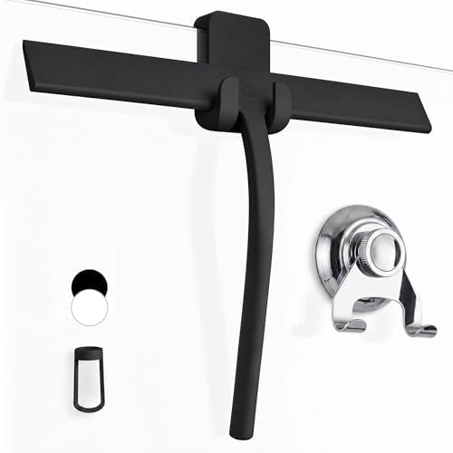 GÜTEWERK Silicone Shower Squeegee with 3-in-1 No-Drill Mount, Black, 13'' by G%C3%9CTEWERK