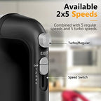 Hand Mixer Electric, 450W Kitchen Mixers with Scale Cup Storage Case, Turbo Boost/Self-Control Speed + 5 Speed + Eject Button + 5 Stainless Steel Accessories, For Easy Whipping Dough, Cream, Black - Image 3