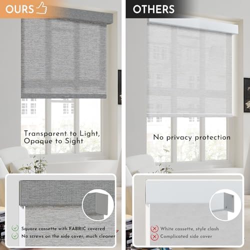 Persilux Light Filtering Roller Shades for Window Blinds,Cordless,Linen Fabric,Thermal Insulated Fabric UV Protection Shades for Home,Office,Bedroom,Door,Light Filtering-Grey,34 1/2" W X 72" H - Image 4