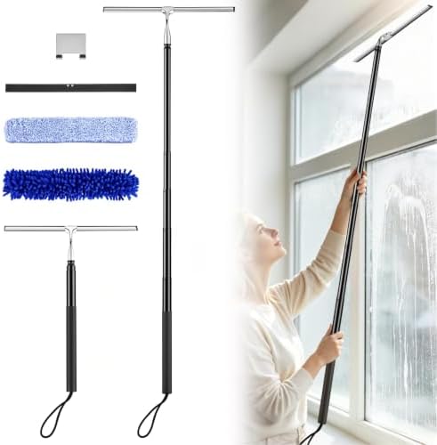 2-in-1 Window Shower Squeegee with Extension Pole for Glass Doors by Feeloco