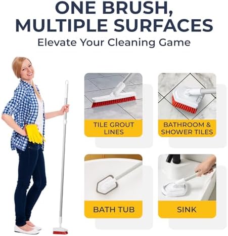 Shower Scrubber with Long Handle, Stiff Bristles Grout-Brush, Tub Scrub-Brush with Long-Handle, Shower-Cleaner Brush - Image 5