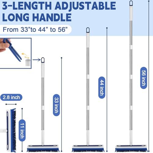 4-in-1 Floor Scrub Brush with Long Handle V-Shaped Crevice Brush Floor Scrubber Mop with Squeegee and Tweezer for Cleaning Gap Tile Bathroom Kitchen Patio Deck Garage - Image 3