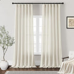 Natural Linen Curtains 84 Inches Long 2 Panels Semi Sheer Privacy by DUKIYO