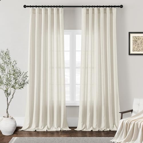 Natural Cream Linen Curtains 94 Inches Long 2 Panels Set Semi Sheer by DUKIYO