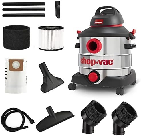 Shop-Vac 5989400 8 Gallon 6.0 Peak HP Wet/Dry Vacuum + 1-1/4" Round Brush 2 Pack… by Shop-Vac