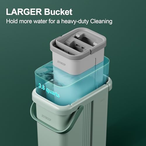 JOYMOOP Flat Mop System, Microfiber Mop and Bucket Set, Green, Commercial & Household Floor Cleaning Mop with Long Handle, Includes 3 Reusable 15" Pads - Image 4