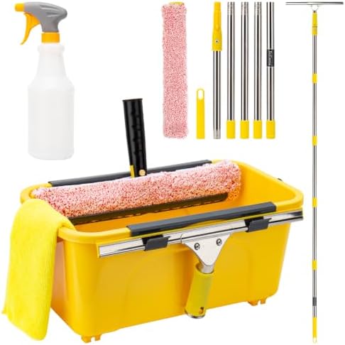 Professional Window Cleaning Kit with Bucket 3 Gallon, 6FT Extension Pole by Ylebs