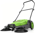 VEVOR Walk-Behind Hand Push Floor Sweeper, Manual Floor Sweeper Non-Electric with 25.6" Sweeping Width, 5 Gallons Waste Container & Adjustable Folding Handle for Yards Walkways Patios Garages - Green by VEVOR