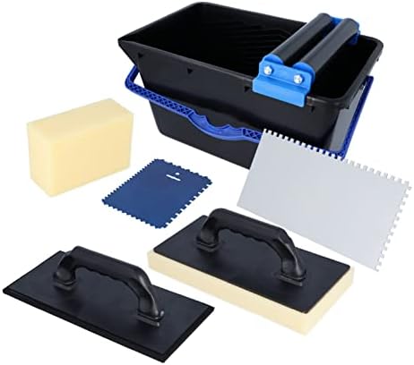 HELPMATE - Tile washing set 7 pcs. with 18-liter plastic bucket, double roller attachment, tile washing board, grouting board, smoothing trowel & sponge – for thorough cleaning during tiling work by Unknown