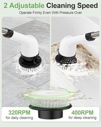 Electric Spin Scrubber for Cleaning Bathroom, Shower Scrubber Cordless Cleaning Brush with IPX7 Waterproof & 3 Speed, 9 Brush Heads, Bathroom Cleaning Supplies for Shower Tub Kitchen Tile Toilet Floor - Image 4