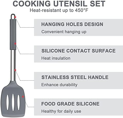 E-far Silicone Cooking Utensils Set, 7-Piece Gray Kitchen Utensils Set - Image 5