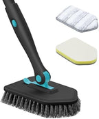 nacena Shower Scrubber with Long Handle, 4 in 1 Tile Tub Scrubber Brush with 3 Detachable Cleaning Shower Heads and Floor Squeegee Shower Cleaner Brush for Bathroom Kitchen Tub Sink Floor, Black by nacena