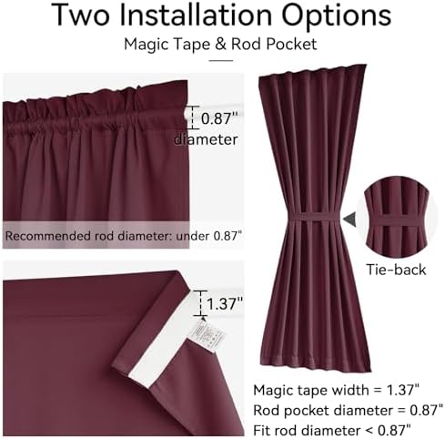 Vatge Front Doors Curtain - French Front Door Curtain for Glass/Kitchen/Bedroom Door, 1 Panel, W54 x L40, Burgundy - Image 2