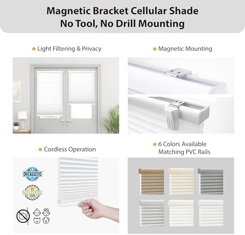 DEZ FURNISHINGS Cordless No Tools No Drill 1.5" Magnet Light Filtering Shades for Metal Doors, 25" W x 72" H, Anchor Gray - Image 3
