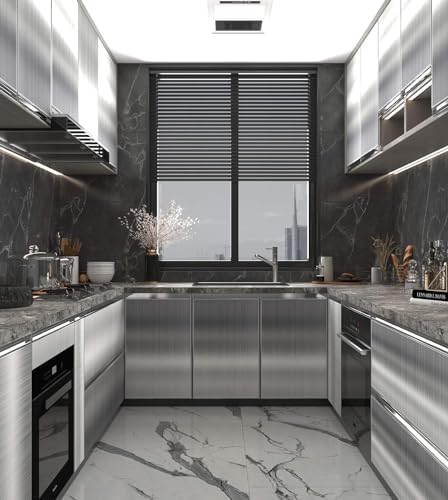 BAYYA Extra Wide Stainless Steel Contact Paper for Appliances 31.5"x354" Stainless Steel Vinyl Wrap Silver Metallic Wallpaper Peel Stick Kitchen Oil Proof Waterproof Sticker Aluminum Foil Wallpaper - Image 3