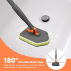 nacena Shower Scrubber with Long Handle, 3 in 1 Tile Tub Scrubber Brush with 3 Detachable Cleaning Heads Adjustable Handle Shower Cleaner Brush for Bathroom, Kitchen, Toilet, Wall, Sink, Grey Orange - Image 3