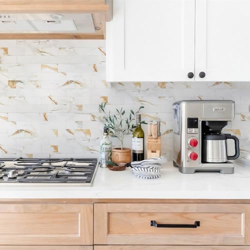 STICKGOO 10-Sheet Peel and Stick Backsplash, Calacatta Golden - Image 3
