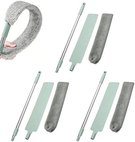 Sakerplus Baseboard Cleaner Tool with Handle Duster with Extension Pole, Bendable Microfiber Dusting Wand, Under Appliance Crevice Dust Remover for Sofa, Cabinet Top and Fan Gaps (3) by SakerPlus