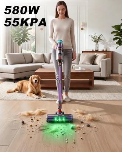 Cordless Vacuum Cleaner for Home,Self-Standing Stick Vacuum with Touch Screen,55KPa Suction,580W Motor & Up to 70-Min Runtime,Anti-Tangle Vacuum for Pet Hair,Carpet & Hardwood Floors - Image 2