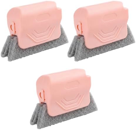 Runsgo Window Track Cleaner, Handheld Cleaning Brush Set, for Window Slides Grooves, Tile Grout Lines, Shutter Slats, Car Ac Vents & Narrow Gaps (Pink 3pcs) by Runsgo