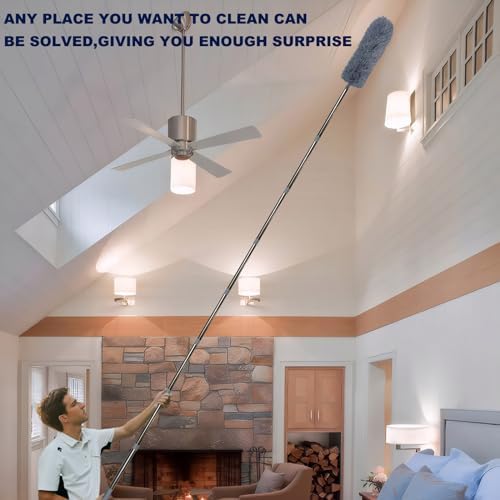Tonmp 3 Pack 20+ Feet High Reach Grey Microfiber Feather Duster with 3-14 ft Spliceable Pole Cobweb Duster for Cleaning Fan, Spider Web, High Ceiling, Blinds, Furniture Cleaning Tool Kit, Gray - Image 7