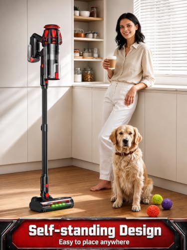 Cordless Vacuum Cleaner for Milwaukee Battery, 45KPA 400W Vacuum Cleaners for Home, Self-Standing Stick Vac w/ LED Display, Anti-Tangle Lightweight Vacuum for Carpet, Floor, Car(Battery Not Included) - Image 4