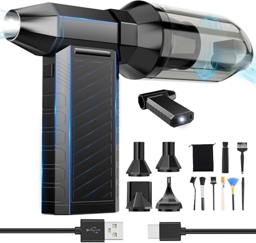Preciva 2-in-1 Compressed Air Duster, 180,000 RPM High-Speed Turbo Electric Duster & Vacuum with 3-Second Deep Cleaning, Rechargeable Battery, 6 Attachments and LED Light for Keyboard, PC, Car, Home by FindtheToolsYouWant
