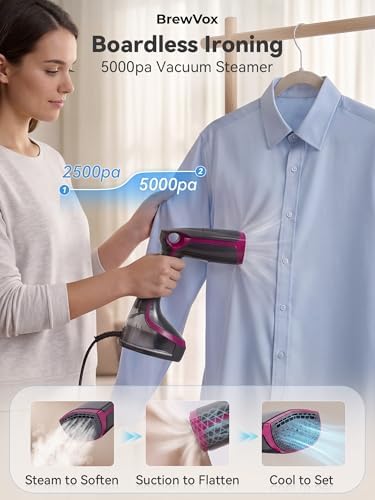 Handheld Steamer for Clothes, 5000Pa Suction Vacuum Steamer & Iron for Garment Grip, Wrinkle Remove, 12 Oz Large Tank, Travel Dual Voltage - Image 2