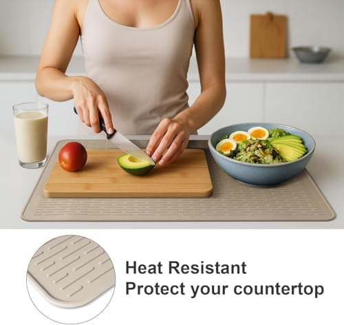 Stove Top Cover for Electric Stove - Food Grade Ceramic Stove top Cover, Silicone XXL Dish Drying Mat, Glass Cooktop Covers, Flat RV Range top Mats (Taupe,28x20) - Image 4