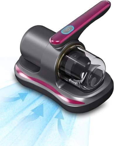 Cordless Mattress Vacuum Cleaner with UV Light Handheld Bed Vacuum with Ultrasonic & Heating Tech, 2 HEPA Filters, Strong Suction for Mattress, Sofa, Carpets, Pet Hair (Red) by Unknown