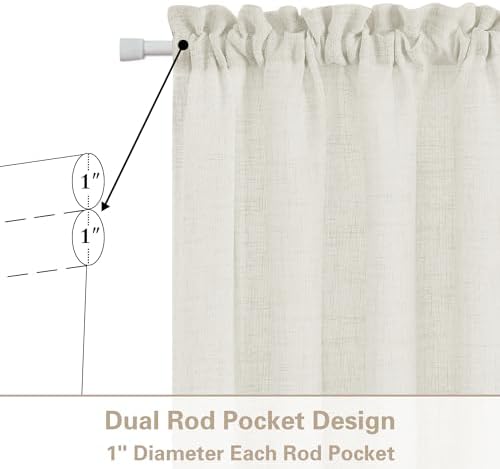 2 Panels Natural Thick Linen Door Curtain W35 x L40 Semi Sheer - Image 2