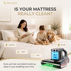 Amzany Cordless Mattress Vacuum Cleaner, 18Kpa Bed Vacuum with 253.7nm UV-C Light & Ultrasonic, 52800 BPM Tapping, 3-Stage HEPA, Green Light Dust Detection for Bed Sofa Couch Crib Pet Hair - Image 2