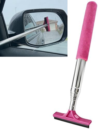 Side Mirror Squeegee, Window Cleaner Tool, Retractable Car Side Mirror Squeegee with Telescopic Long Handle, Car Mini Portable Window Cleaner Tool for Rainy Weather (Pink) by Unknown