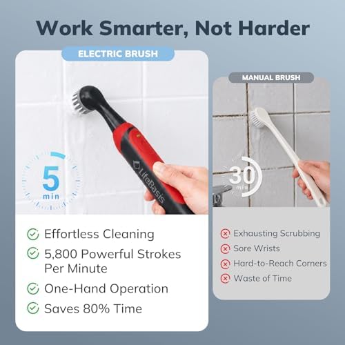 LifeBasis Cordless Rechargeable Power Scrubber Brush, Red - Image 6